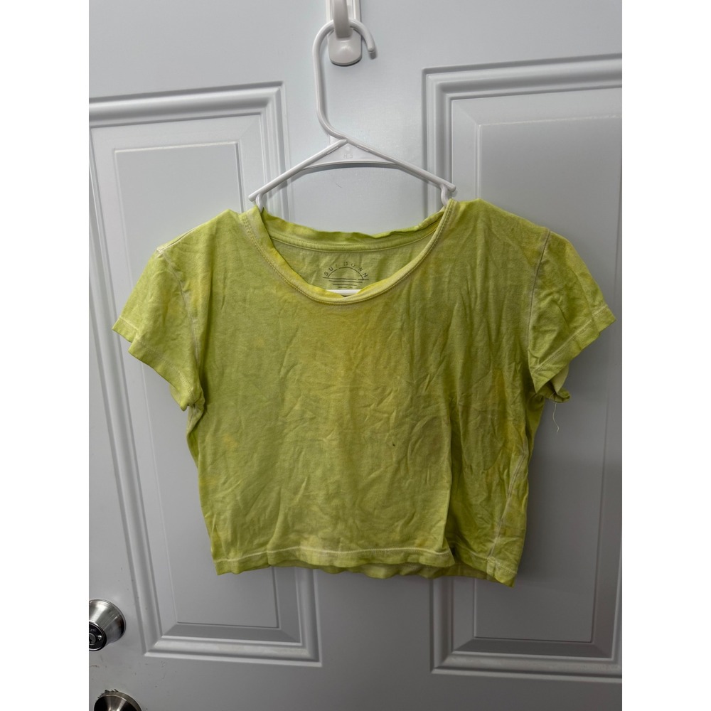 Sun Dunn by Splendid Girls Yellow Lime Tie Dye Crop Top Tee Shirt Small